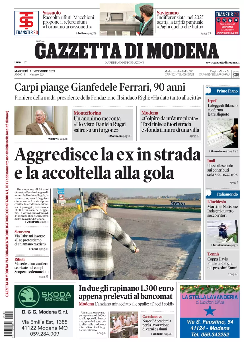 Prima-pagina-gazzetta di modena-oggi-edizione-del-2024-12-03